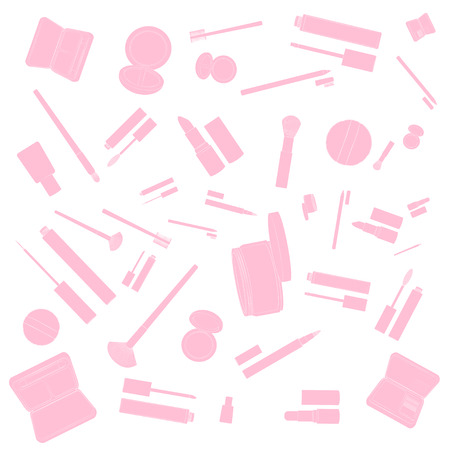 Make-up illustrations pattern. Pink images, white backgroundのイラスト素材