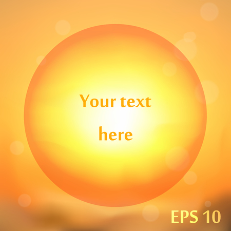 Infographics advertising banner template. Blurred orange sky background, round frame. Vectorのイラスト素材