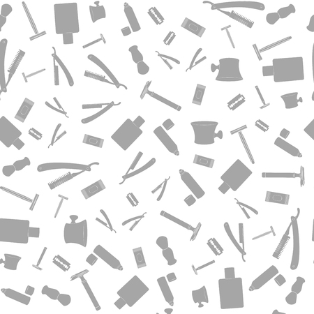 Shaving tools seamless pattern. Vector design isolated illustration. Gray images, white background.のイラスト素材