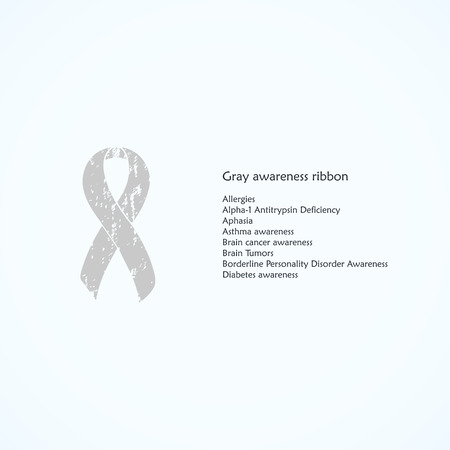 Gray Awareness Ribbon. Painted. Allergies, Alpha-1 Antitrypsin Deficiency, Aphasia, Asthma, Brain cancer, Brain Tumors, Diabetes.のイラスト素材