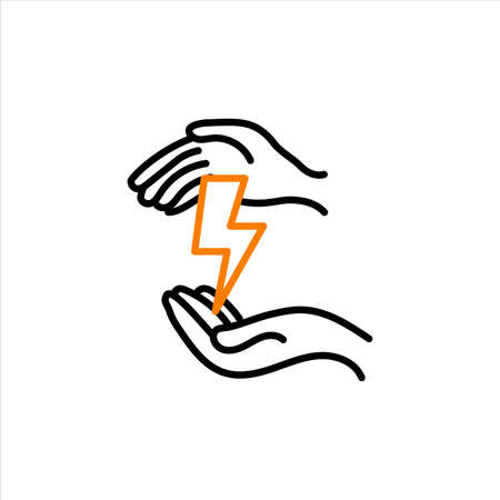 Energy, lighting in hands isolated icon. Saving nature. Vector illustrationのイラスト素材