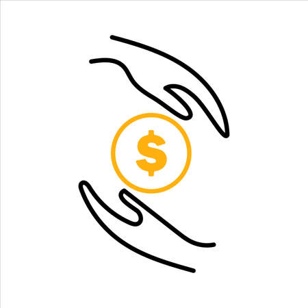 Water drop in hands isolated icon. Saving nature. Vector illustrationのイラスト素材
