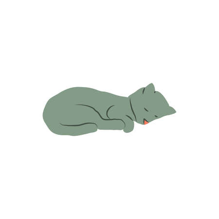 Cosy hand drawn cat. Sleeping, lying. Vector illustration. Editable lines. Colored.のイラスト素材