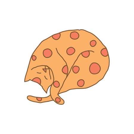 Cosy hand drawn cat with decorations. Circles. Vector illustration. Editable lines. Colored with outlines.のイラスト素材