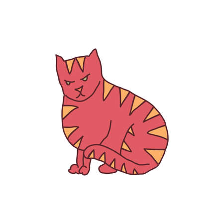 Cosy hand drawn cat with decorations. Angry. Vector illustration. Editable lines. Colored with outlines.のイラスト素材