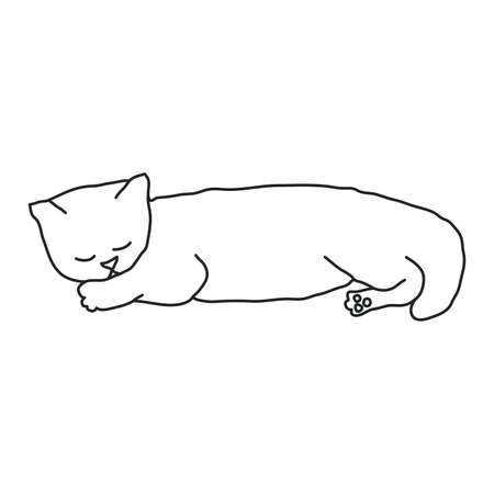Cosy hand drawn cat. Sleeping. Lying. Vector illustration. Editable lines.のイラスト素材
