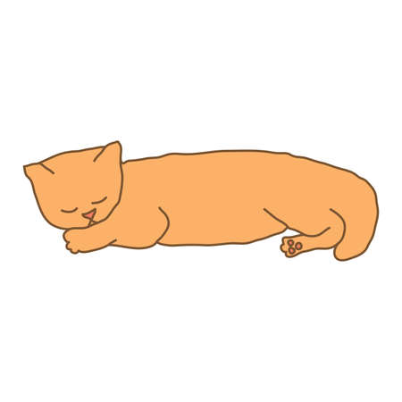 Cosy hand drawn cat. Sleeping. Lying. Vector illustration. Editable lines. Colored with outlines.のイラスト素材