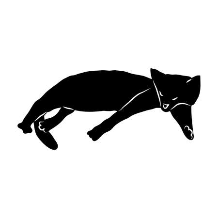 Cosy hand drawn cat. Lying, sleeping. Vector illustration. Editable lines. Black and white.のイラスト素材