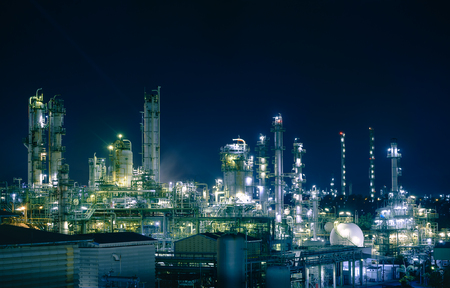 Glitter lighting of petrochemical plant with night, Manufacturing of petroleum industrial plantのeditorial素材