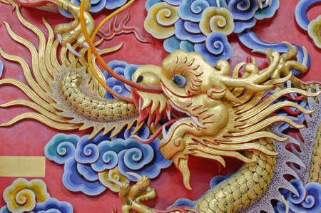Chinese Dragon at the wall of China templeの写真素材