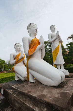 Buddha images at the Wat Yai Chai Mongkhon in Ayuthaya Thailandの写真素材