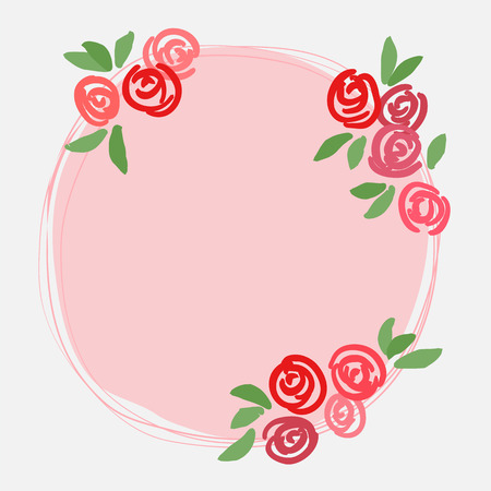 vector hand drawn pink roses with circular pink copy spaceのイラスト素材