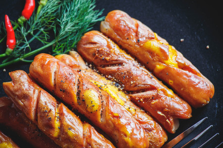 fried ,grilled hot dog.の写真素材