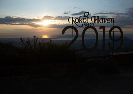 Kota Kinabalu, Sabah / Malaysia - October 18 2019: Beautiful view of Kota Kinabalu landscape during Sunset from Kokol Haven Resortのeditorial素材