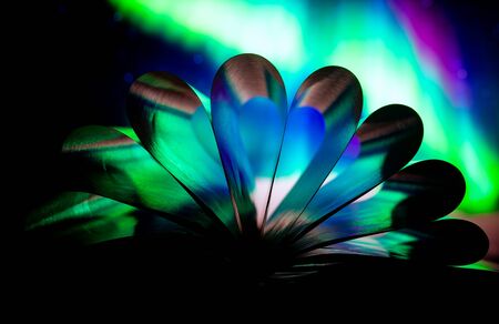 View of book page curl of heart shape and light effects.