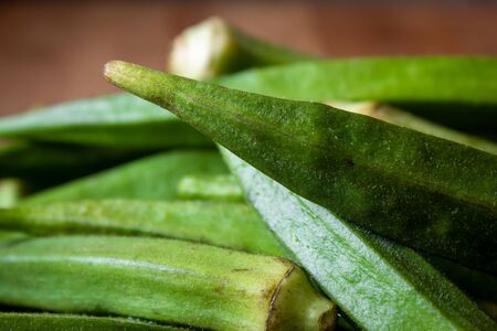 Close view of the okra vegetable (also called as ladies finger).