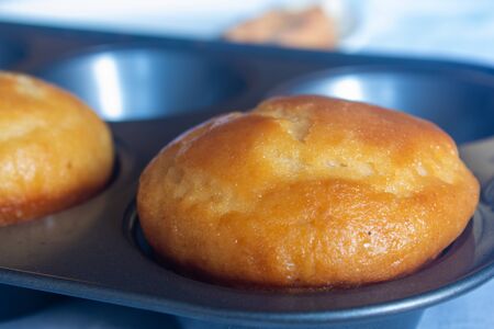 Homemade vanilla and banana muffins freshly baked