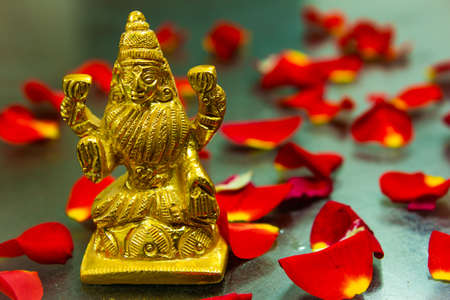 View of Hindu goddess Devi Lakshmi who is hailed as the Goddess of wealth and prosperity.の写真素材