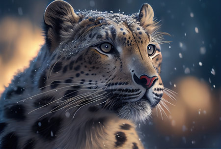 Portrait of a leopard in the snow.の写真素材