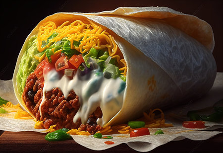 Tortilla wrap with minced meat, vegetables and mayonnaiseの写真素材