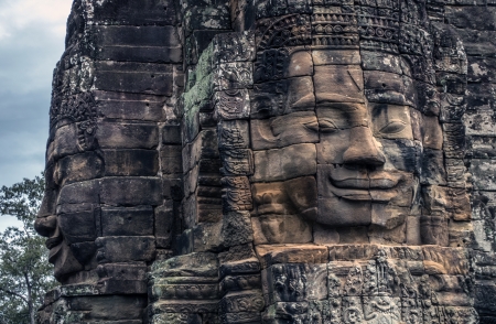 Bayon temple in Angkor cambodiaの写真素材