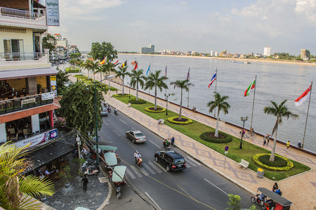 Phnom Penh riverside from the rooftopのeditorial素材
