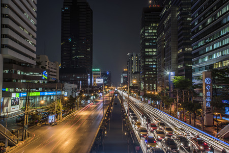 Traffic in the famous Bangkok Sathorn roadのeditorial素材