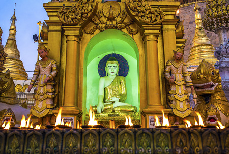 Shwedagon Pagoda Yangon green buddha statueの写真素材