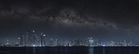 Dubai city under milky wayの写真素材