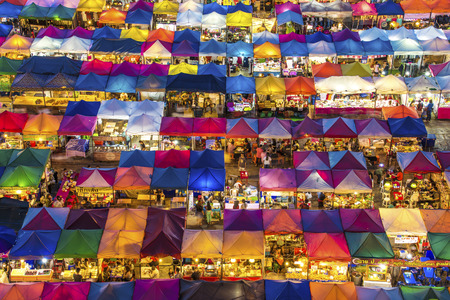 Train night market in Bangkokの写真素材