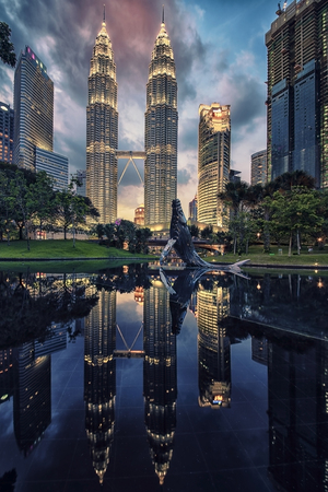 Petronas twin towers in Kuala Lumpur KLCC district