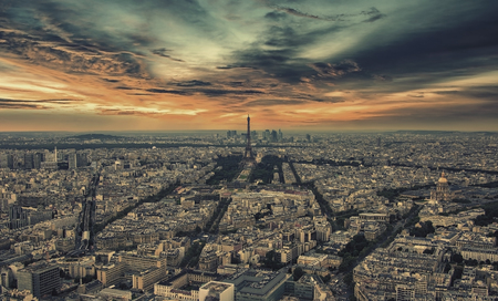 Aerial view of Paris in eveningの写真素材