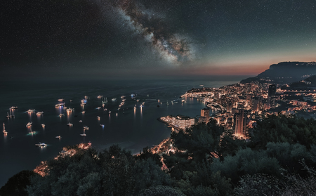 Monaco under the milky wayの写真素材