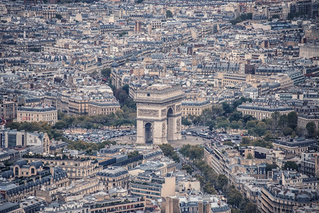 View of the Arc de Triomphe in Parisの写真素材