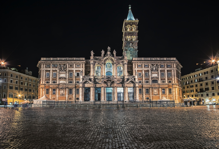 Basilica of Saint Mary Major in Rome by nightの写真素材