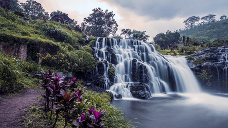 Waterfall in Java on the road to kawah ijen volcanoの写真素材