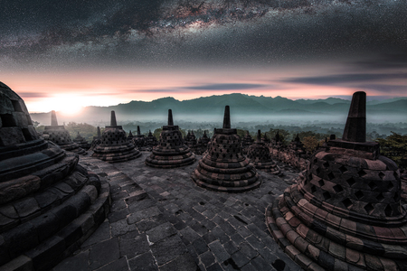 Early morning in Borobudur temple in Javaの写真素材