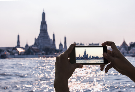 Photo taken by smartphone of the Wat Arun in Bangkokの写真素材