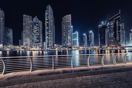 Dubai marina by nightの写真素材