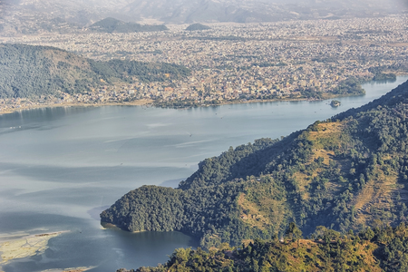 Pokhara city panorama viewed from the hillの写真素材