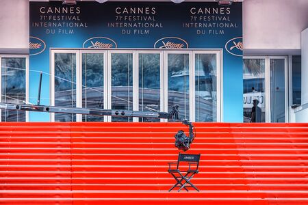 7th May 2018 - Cannes, France - View of the Palais des Festivals showing red carpet at the 71st Annual International Cannes Film Festivalのeditorial素材
