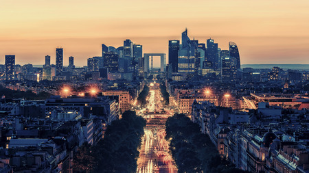 Sunset over Paris viewed from the Arc de Triompheの写真素材