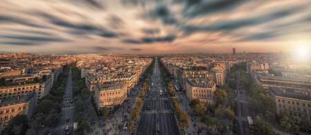 Champs-Elysees avenue at sunset in Paris, Franceの写真素材