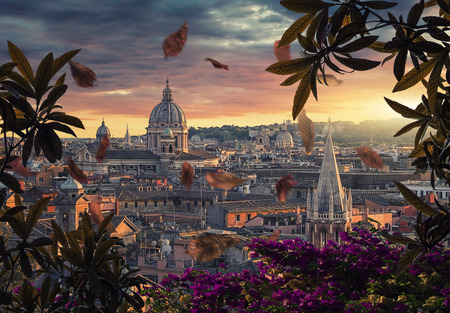 Beautiful sunset on the city of Rome in eveningの写真素材
