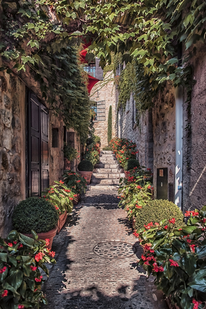 Street in the small village Saint Paul De Venceの写真素材
