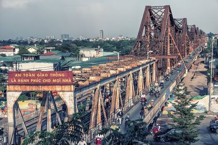 Long Bien Bridge in Hanoi city, Vietnamのeditorial素材