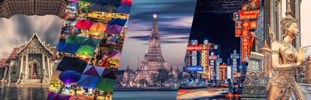 Bangkok famous landmarks collage.のeditorial素材