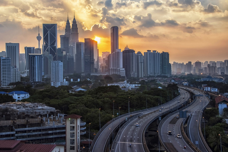 Sunset over Kuala Lumpur city in Malaysia