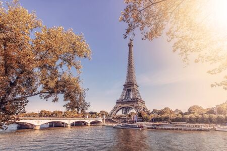 Paris city with Eiffel tower in autumnの写真素材