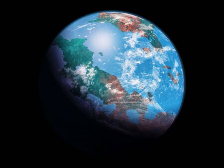 Artist view of an exoplanet isolated in blackの写真素材